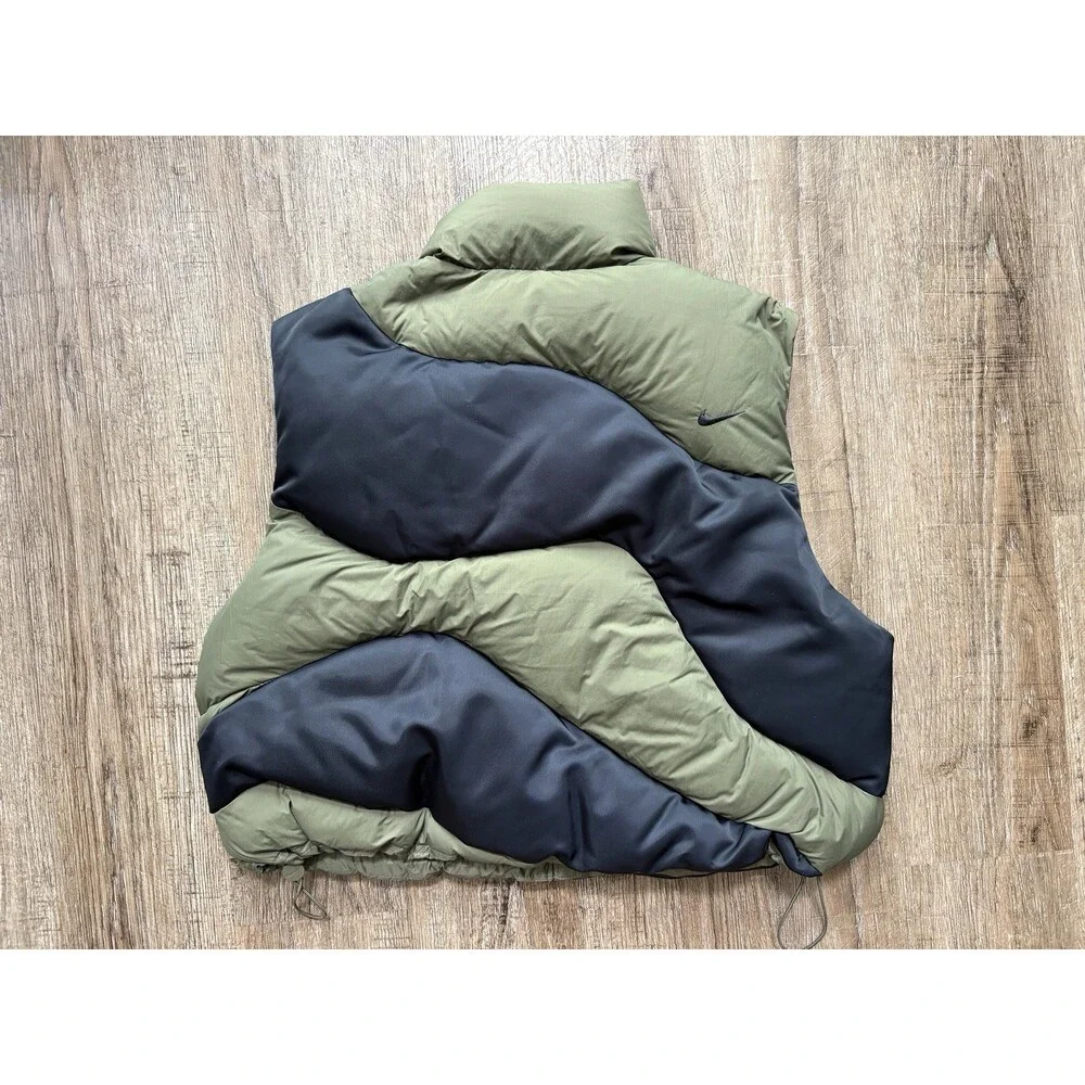 Nike Swoosh Therma Fit Down Vest Olive Green Black Women’s Sz Small IH3980-222